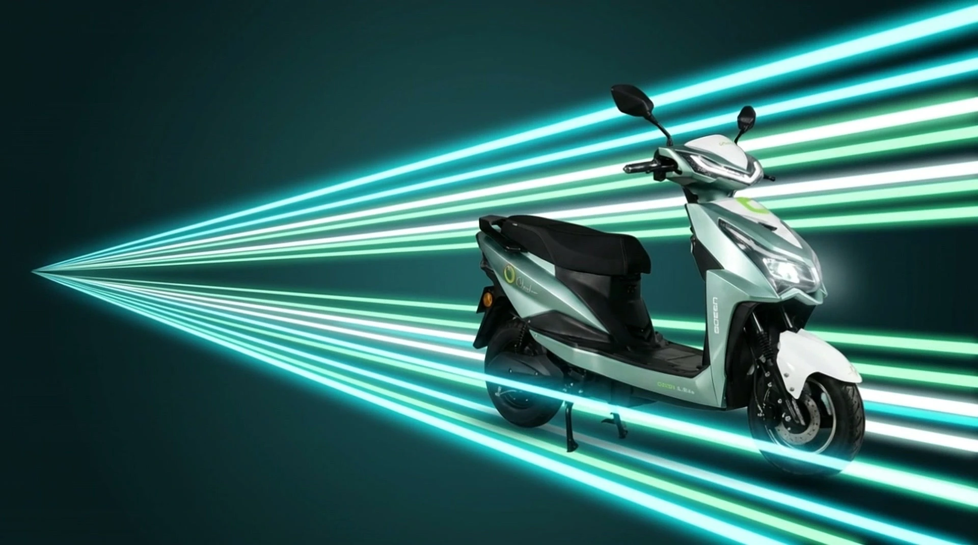 A GOEEN scooter cutting through neon light trails